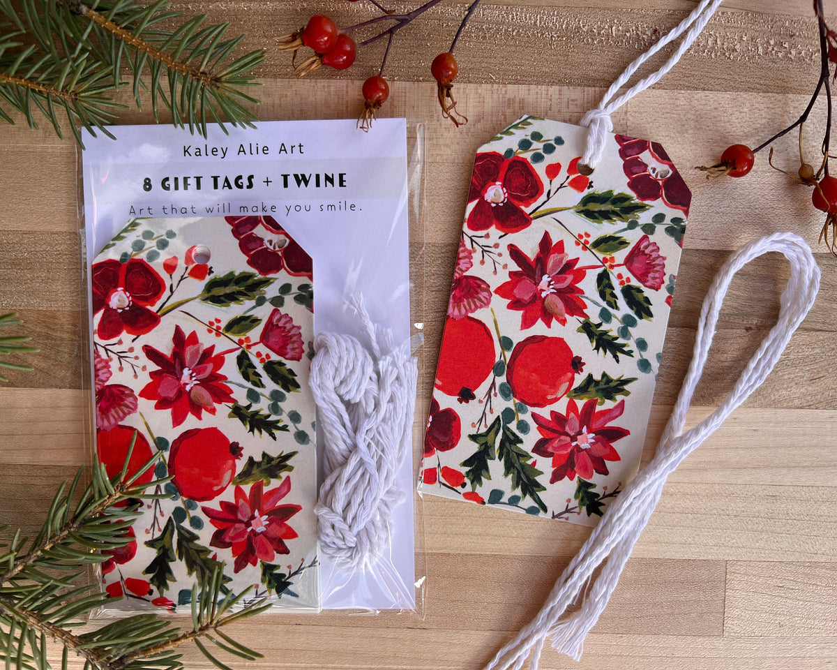 Pomegranate and Poinsettia Gift Tags