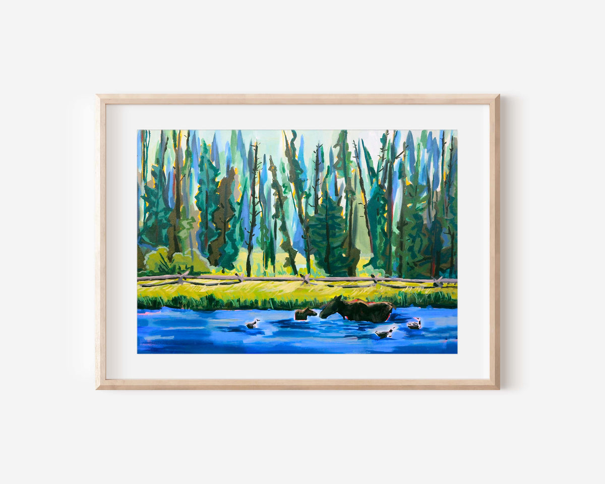 Wading Moose Art Print