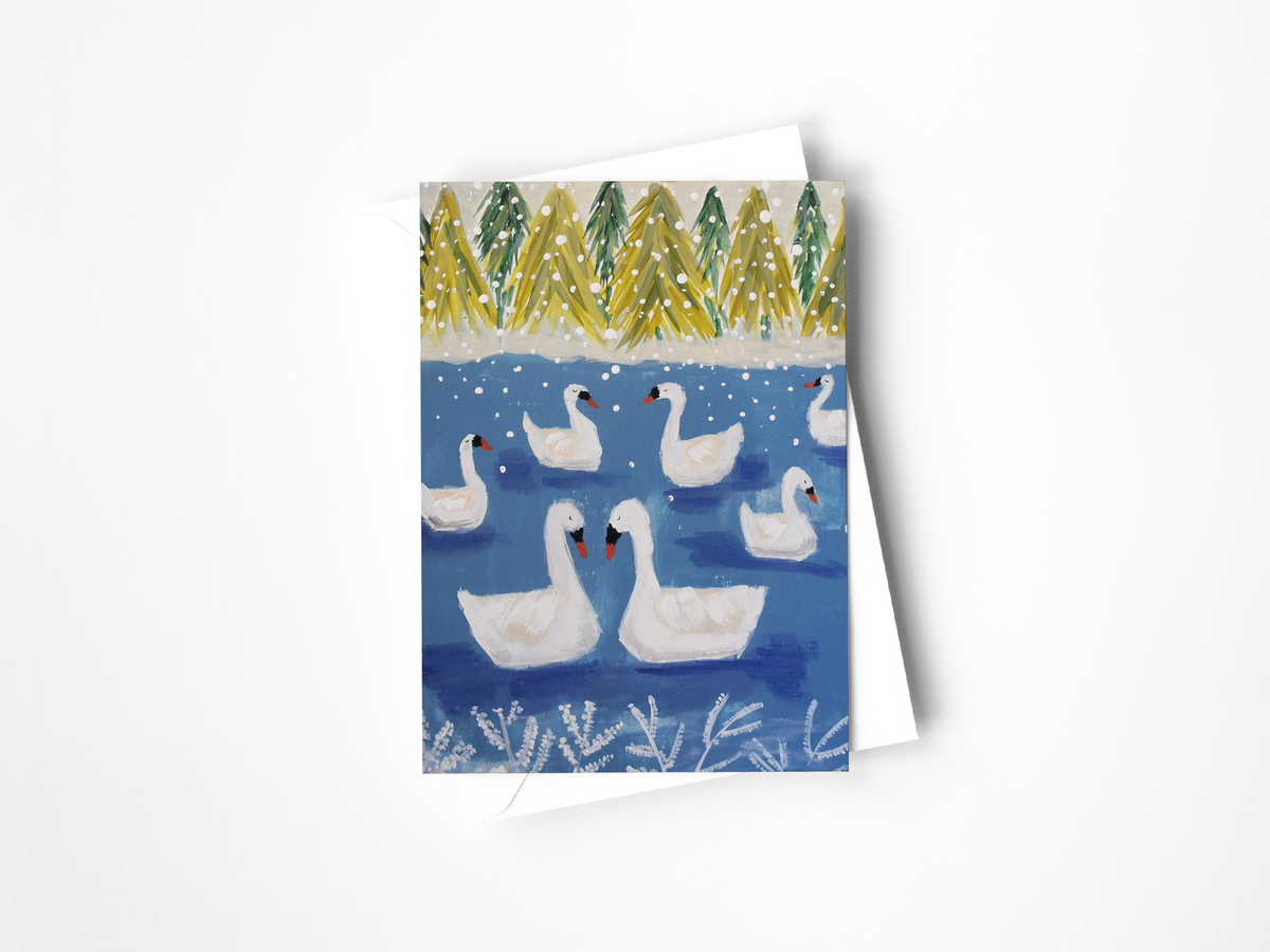 7 Swans Swimming Greeting Card