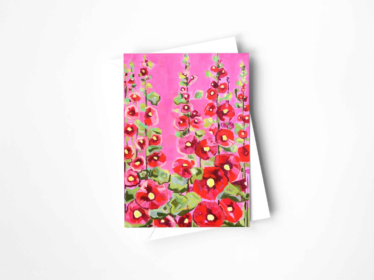 Hollyhocks Greeting Card