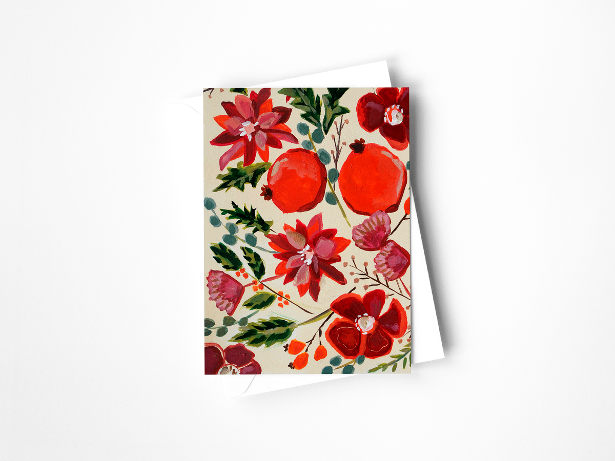 Pomegranate and Poinsettia Card