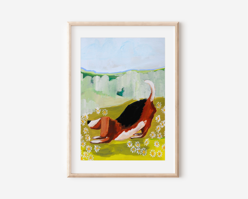Beagle & Daisies Art Print Beagle & Daisies Art Print