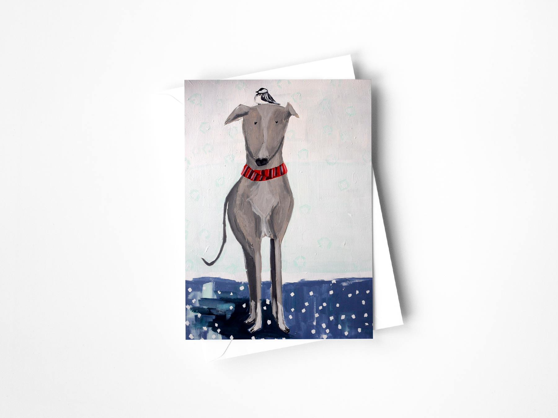Greyhound and Chickadee Greeting Card
